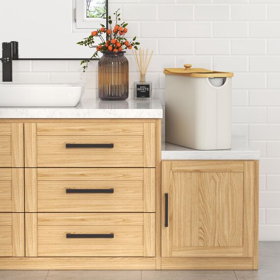 Lifewit Toilettenpapier Aufbewahrungskorb, Bambus Badezimmer Organizer, Klopapier Aufbewahrungsschrank für Enge Räume, Toilet Paper Behälter mit Deckel, 23L，Weiß