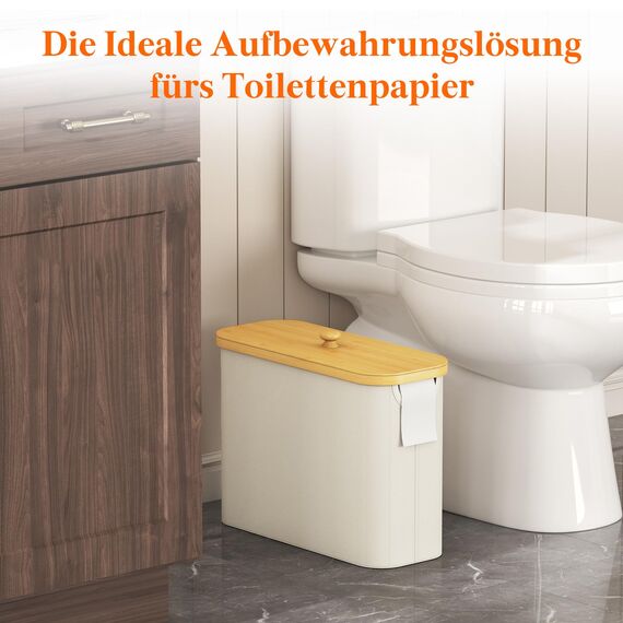 Lifewit Toilettenpapier Aufbewahrungskorb, Bambus Badezimmer Organizer, Klopapier Aufbewahrungsschrank für Enge Räume, Toilet Paper Behälter mit Deckel, 23L，Weiß