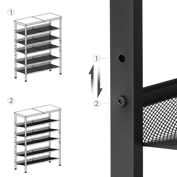HOOBRO Schuhregal, 6-stöckiges Schuhablage, Schuhschrank, verstellbares Metallgitterregal, Geräumige Oberseite, für 20-24 Paar, Eingang, Korridor, Industrie, Vintagebraun-Schwarz EBF60XJ01