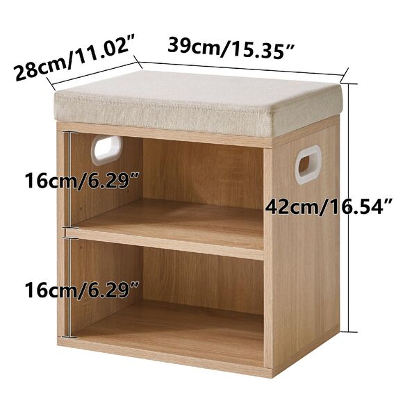 YMYNY Schuhbank mit Sitzfläche, Schuhschrank mit sitzbank, Schuhregal Klein mit Sitzbank, Sitzbank mit Stauraum für Eingang, Flur, Schlafzimmer, 42H*39L*28Wcm, Licht Natürlich HBD028R
