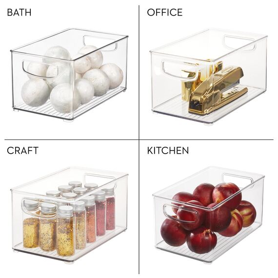 iDesign Aufbewahrungsbehälter aus Kunststoff mit Griffen für Küche, Kühlschrank, Gefrierschrank, Speisekammer und Schrank Bin Set farblos