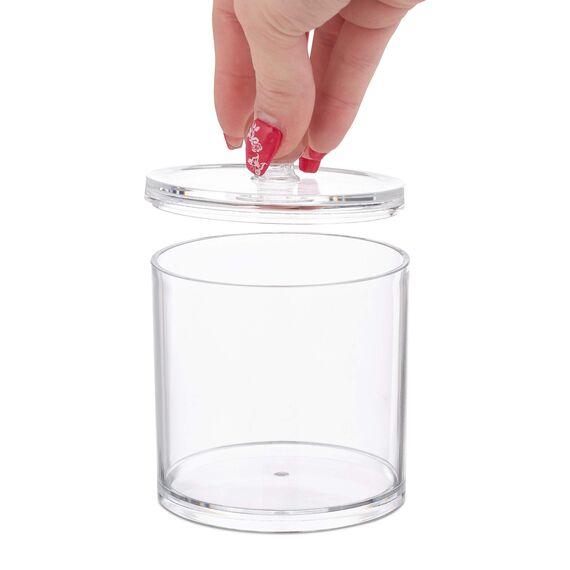 Relaxdays Acryl Organizer im 3er Set, Wattestäbchen Aufbewahrung, Wattepadhalter, mit Deckel, Pflegeleicht, transparent