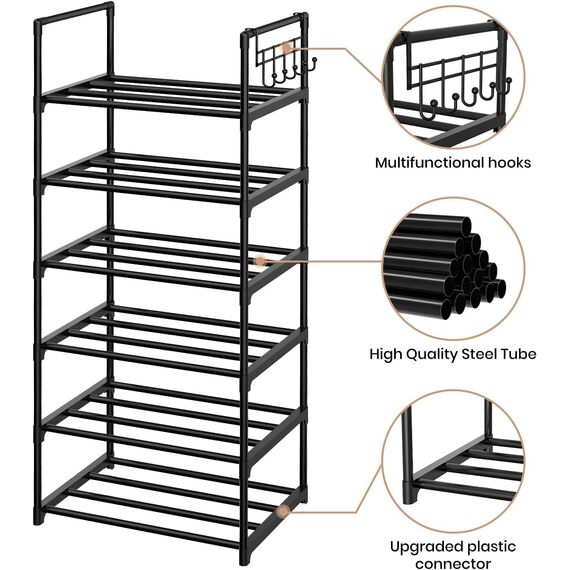 Vicye Schuhregal mit 6 Ablagen Schuhregal Schmal Schuhschrank hoch aus Metall für Flur Schlafzimmer Wohnzimmer Eingang