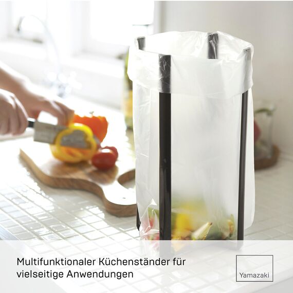 YAMAZAKI Tower Mehrzweckständer für die Küche-Abtropfständer, Flaschenhalter, Bioabfall Behälter, faltbar, Stahl, Acrylharz, Schwarz, 12 x 9,5 x 26,5 cm (LxBxH)