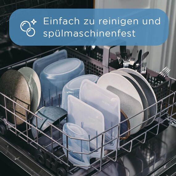 Stasher Wiederverwendbare Silikonbeutel zur Aufbewahrung von Lebensmitteln, 2er Set Pocket, Klar & Aqua, Hitze-, Spülmaschinen- & Gefrierfest, Umweltfreundlich, Tragbare Tasche, 2 x 118 ml