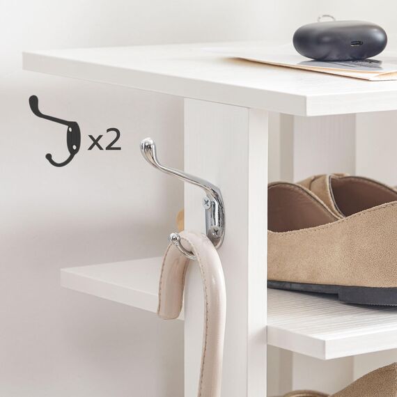 HOOBRO 8-lagiges Schuhregal, schmales Schuhablage, 50 cm Schuhschrank mit 2 Haken, Ablagegestelle, platzsparend, Eingang, Wohnzimmer, Weiß EWT750XJ01