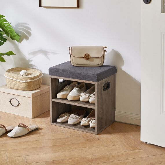 YMYNY Schuhbank mit Sitzfläche, Schuhschrank mit sitzbank, Schuhregal Klein mit Sitzbank, Sitzbank mit Stauraum für Eingang, Flur, Schlafzimmer, 42H*39L*28Wcm, Silber Grau HBD028Y