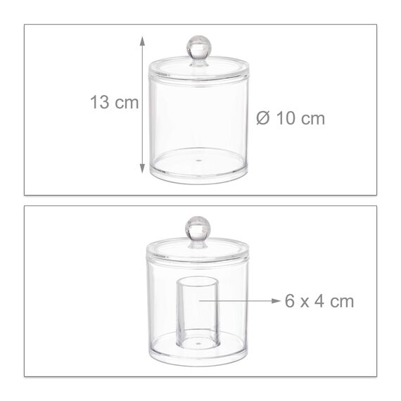 Relaxdays Acryl Organizer im 3er Set, Wattestäbchen Aufbewahrung, Wattepadhalter, mit Deckel, Pflegeleicht, transparent