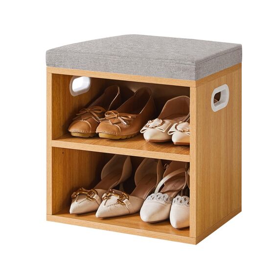 YMYNY Schuh Aufbewahrungsbank mit Sitzkissen, 2-Tier Schuh Rack mit gepolstertem Sitz, justierbarer Schuh Organizer Schrank für Eingang, Wohnzimmer, Flur, Schrank, 42H*39L*28Wcm, Natürlich, HBD028N