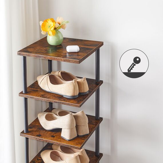 HOOBRO Schuhregal, 6-lagiges Eckschuhregal, schmales Schuhablage, Schuhschrank, Schuhständer, Flur, Schlafzimmer, Dunkelbraun-Schwarz EBF21XJ01