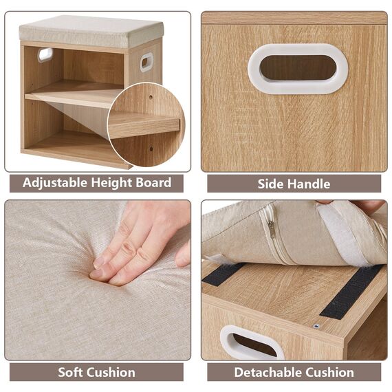 YMYNY Schuhbank mit Sitzfläche, Schuhschrank mit sitzbank, Schuhregal Klein mit Sitzbank, Sitzbank mit Stauraum für Eingang, Flur, Schlafzimmer, 42H*39L*28Wcm, Licht Natürlich HBD028R
