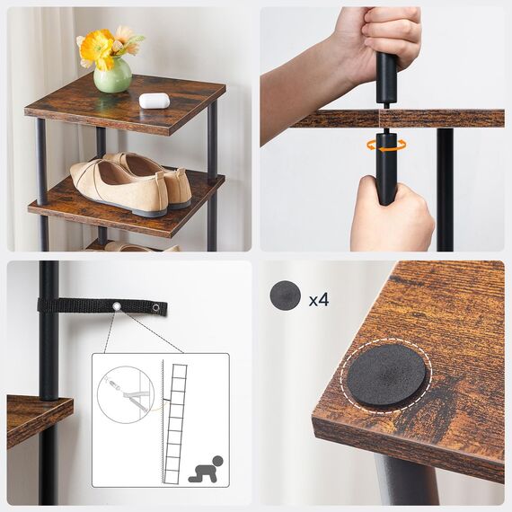 HOOBRO Schuhregal, 10-lagiges Eckschuhregal, schmales Schuhablage, Schuhschrank, Schuhständer, Flur, Schlafzimmer, Dunkelbraun-Schwarz EBF32XJ01