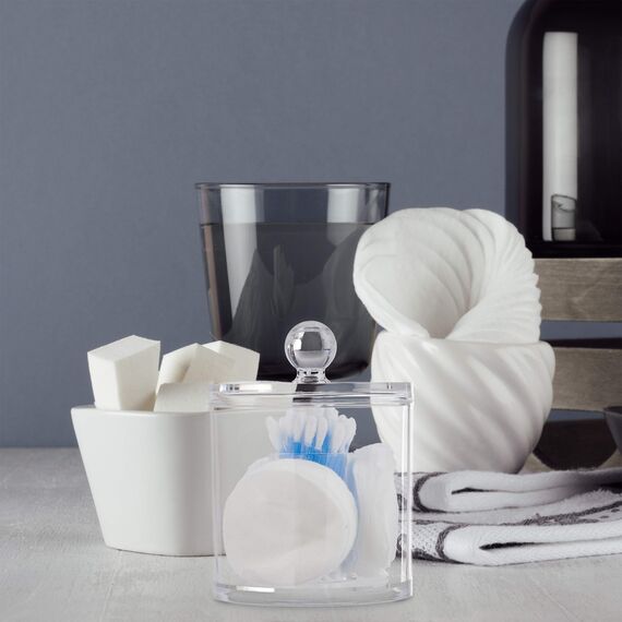 Relaxdays Acryl Organizer im 3er Set, Wattestäbchen Aufbewahrung, Wattepadhalter, mit Deckel, Pflegeleicht, transparent