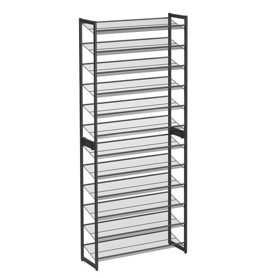 SONGMICS Schuhregal mit 12 Ebenen, Schuh-Organizer, aus 2 stapelbaren 6-stufigen Regalen, für 48 bis zu 60 Paar Schuhe, verstellbare Gitterablagen, flach oder angewinkelt montierbar, schwarz LMR12B