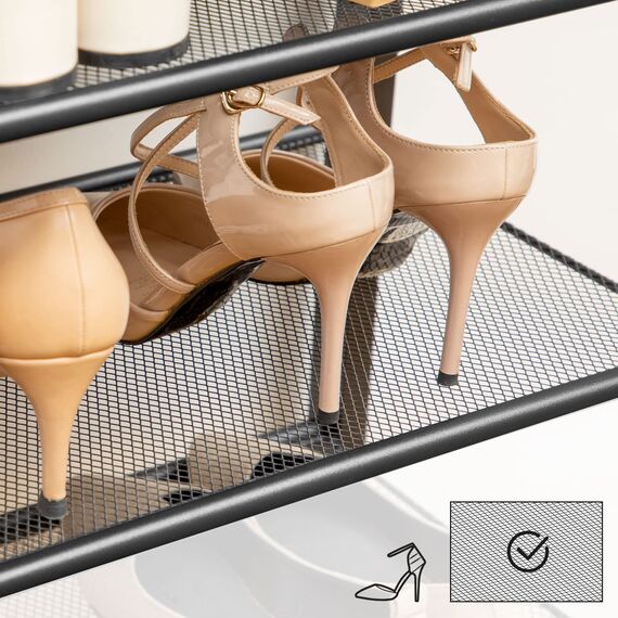 HOOBRO Schuhregal mit 10 Ebenen, 100cm Schuhschrank hoch, Schuhablage schmal, Schuhaufbewahrung, Metall, für 40-50 Paar Schuhe, Platz Sparen, für Flur, Wohnzimmer, Vintagebraun-Schwarz EBF171XJ01