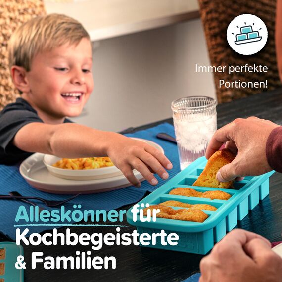 Souper Cubes Silikonform für 2 Tassen mit Deckel – einfache Mahlzeiten-Vorbereitungsbehälter und Küchenaufbewahrungslösung – Silikonform für Suppe und Lebensmittelaufbewahrung – Aqua – 1 Stück