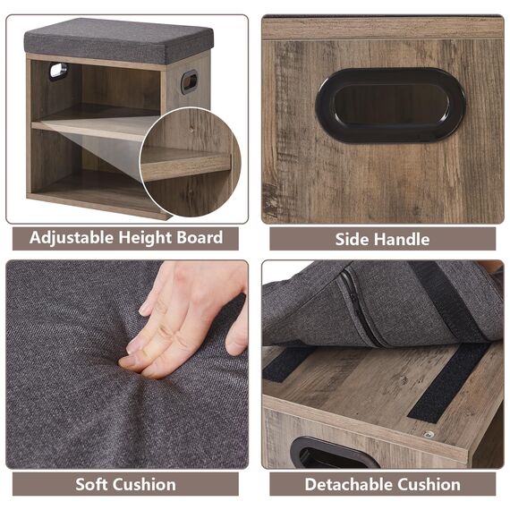 YMYNY Schuhbank mit Sitzfläche, Schuhschrank mit sitzbank, Schuhregal Klein mit Sitzbank, Sitzbank mit Stauraum für Eingang, Flur, Schlafzimmer, 42H*39L*28Wcm, Silber Grau HBD028Y