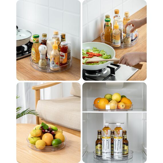 Roninkier Drehteller Organizer Lazy-Susan Gewürzregal - 2 Stück Drehteller Kühlschrank Küche Gewürzhalter für Vorratsdosen und Gewürze, durchsichtig, 27 cm