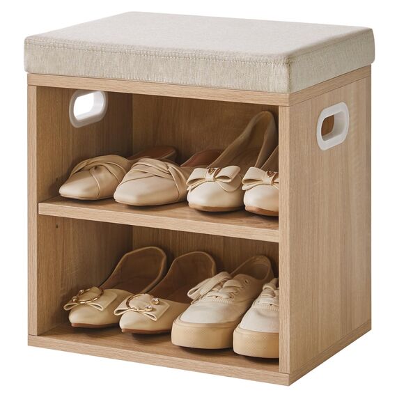 YMYNY Schuhbank mit Sitzfläche, Schuhschrank mit sitzbank, Schuhregal Klein mit Sitzbank, Sitzbank mit Stauraum für Eingang, Flur, Schlafzimmer, 42H*39L*28Wcm, Licht Natürlich HBD028R