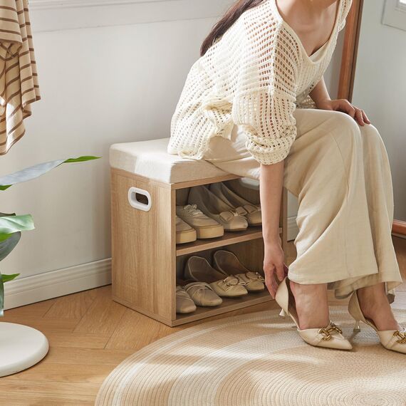 YMYNY Schuhbank mit Sitzfläche, Schuhschrank mit sitzbank, Schuhregal Klein mit Sitzbank, Sitzbank mit Stauraum für Eingang, Flur, Schlafzimmer, 42H*39L*28Wcm, Licht Natürlich HBD028R