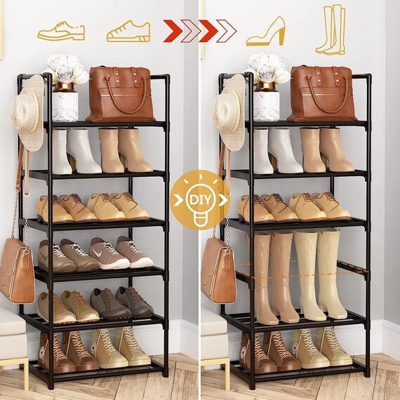 Vicye Schuhregal mit 6 Ablagen Schuhregal Schmal Schuhschrank hoch aus Metall für Flur Schlafzimmer Wohnzimmer Eingang
