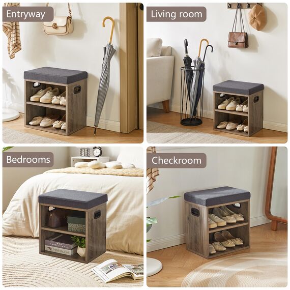 YMYNY Schuhbank mit Sitzfläche, Schuhschrank mit sitzbank, Schuhregal Klein mit Sitzbank, Sitzbank mit Stauraum für Eingang, Flur, Schlafzimmer, 42H*39L*28Wcm, Silber Grau HBD028Y