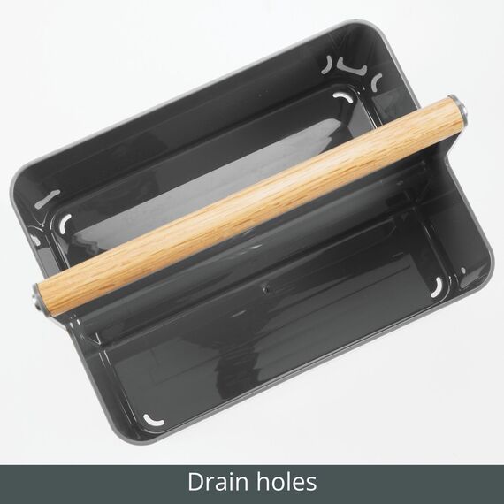 mDesign tragbarer Badezimmer Aufbewahrungsbox – Korb mit Griff zur Kosmetikaufbewahrung – Bad Organizer mit zwei Fächern – anthrazitgrau und naturbelassen