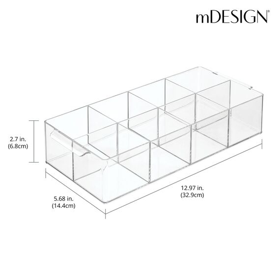 mDesign Küchen Organizer – praktischer Korb mit Griff für Küche und Speisekammer – Aufbewahrungsbox mit acht Fächern – ideal für Tee, Kaffee, Gewürze und andere Lebensmittel – durchsichtig