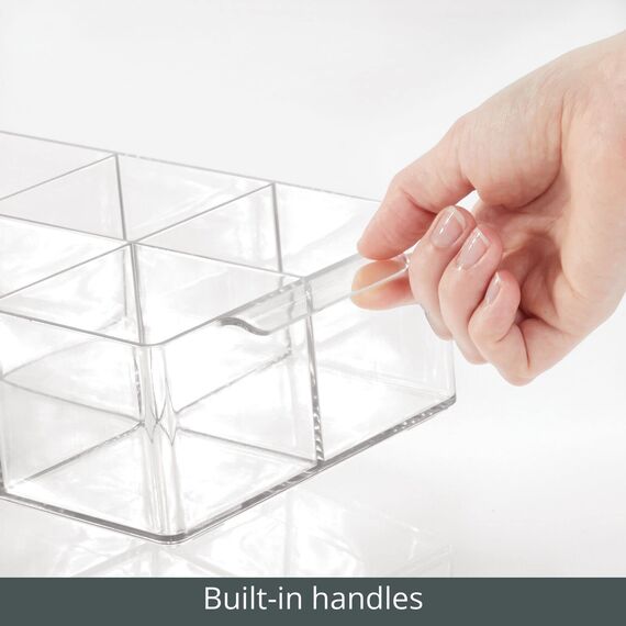 mDesign Küchen Organizer – praktischer Korb mit Griff für Küche und Speisekammer – Aufbewahrungsbox mit acht Fächern – ideal für Tee, Kaffee, Gewürze und andere Lebensmittel – durchsichtig