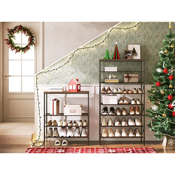 YATINEY Schuhregal hoch, Schuhablage mit 8 Ebenen, Schuhschrank mit großer Kapazität, für 32 Paar Schuhe, Metallrahmen, für Eingangsbereich, Flur, Vintagebraun und Schwarz XSS08BR