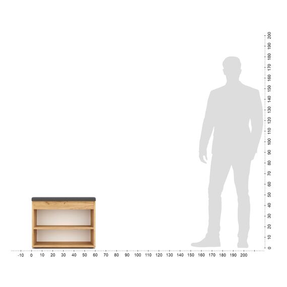 KOMTO Schuhbank mit Sitzfläche - Schuhregal Bank mit Stauraum Honig Eiche 60 x 48 x 32 cm Kleiner Schuhschrank mit Sitzbank Flur Bank Garderobenbank Sofia