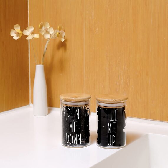 Momeemo Apothekergläser mit Deckel für Badezimmer-Aufbewahrungs-Organizer, Haargummi-Organizer und Haarnadel-Halter sind ideal für Bambus-Badezimmer-Accessoires, Badezimmer-Dekoration,