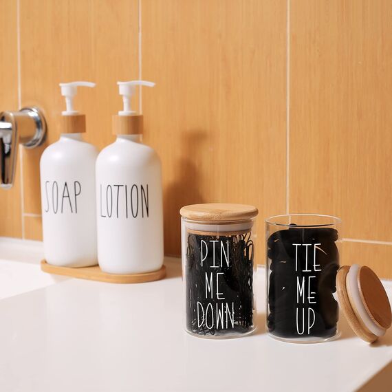 Momeemo Apothekergläser mit Deckel für Badezimmer-Aufbewahrungs-Organizer, Haargummi-Organizer und Haarnadel-Halter sind ideal für Bambus-Badezimmer-Accessoires, Badezimmer-Dekoration,