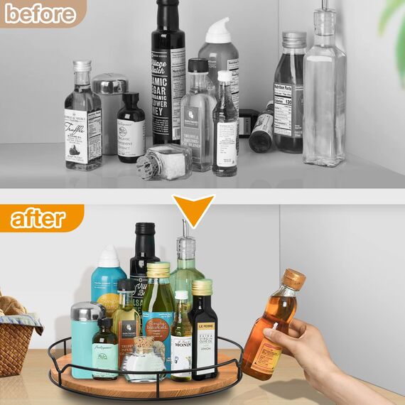 Lazy Susan Drehteller-Organizer für Schrank, Speisekammer, Küche, Arbeitsplatte, Kühlschrank, Kiefernholz, 22,9 cm, karbonisiertes Schwarz