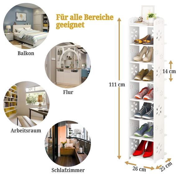 Dripex Schuhregal Standregal 8 Ablagen Schuhablage Schuhständer Schuhschrank multifunktional Standregal für Flur Schlafzimmer Küche