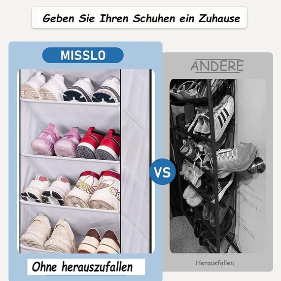 MISSLO 6 Regal Organizer über der Tür für Schuhe mit Tiefen Taschen Hängeorganizer Schuhregal für Schrank und Schlafsaal Tür Hängend 12-Paar Schmaler Türschuhregal, Weiß