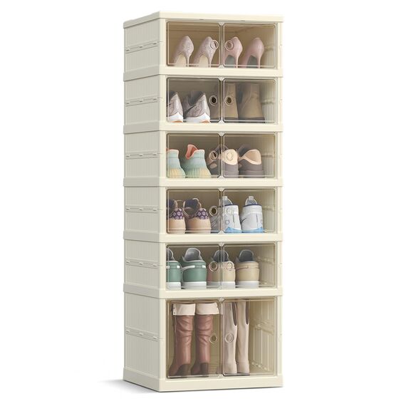 SONGMICS Schuhschrank, Schuhregal schmal, Schuh-Organizer klappbar, durchsichtige Tür, für 12 Paar Schuhe, für Stiefel, Turnschuhe, Flur, Wohnzimmer, 6 Ebenen, cremeweiß LSP912WD01