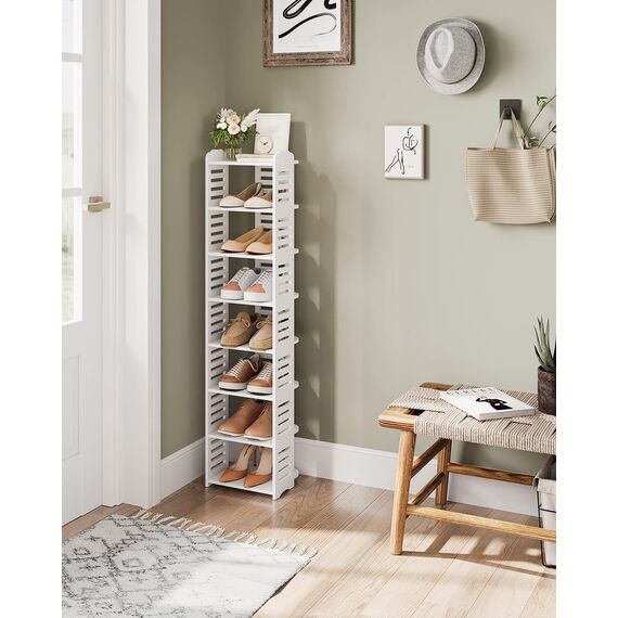 Dripex Schuhregal Schmal Weiß, Verstellbarer, Multifunktional, Standregal Schuhständer für Flur Eingang Garderobe Schlafzimmer, 8 Ablagen