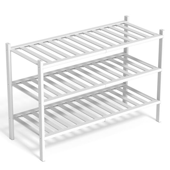 BAM BOO BOX - Schuhregal aus Bambus, Schuhablage mit 3 Ebenen, 68 x 28 x 46 cm, Erweiterbar Stapelbar, Schuhschrank Holz, Shoe Rack, Regal für Wohnzimmer oder Flur (Weiß)