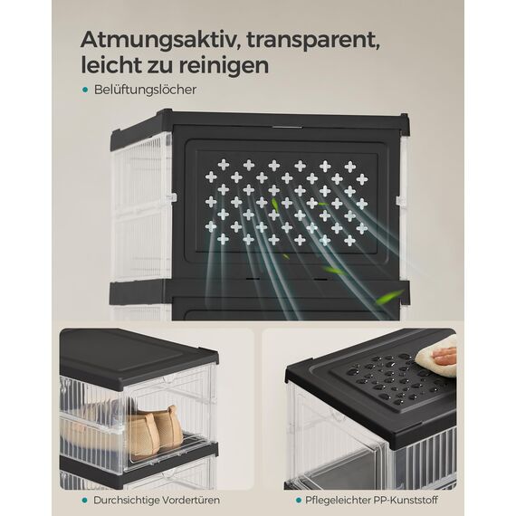 SONGMICS Schuhschrank, mit 6 Schuhboxen, integrierter Schuh-Organizer, faltbar, tragbar, für Schuhe bis Größe 46, 1-Min-Montage, transparent-tintenschwarz LSP205B01