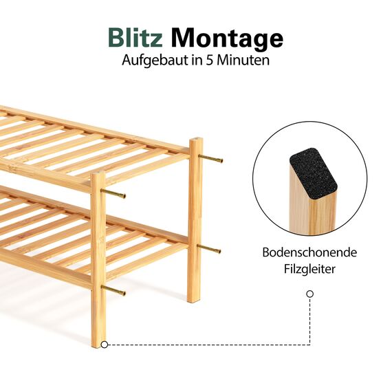 BAM BOO BOX - Schuhregal aus Bambus, Schuhablage mit 2 Ebenen, 68 x 28 x 32 cm, Erweiterbar Stapelbar, Schuhschrank Holz, Shoe Rack, Regal für Wohnzimmer oder Flur (Bambus)