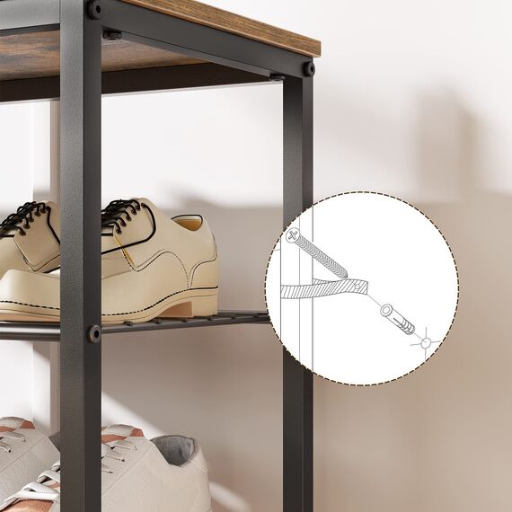 YATINEY Schuhregal hoch, Schuhablage mit 8 Ebenen, Schuhschrank mit großer Kapazität, für 32 Paar Schuhe, Metallrahmen, für Eingangsbereich, Flur, Vintagebraun und Schwarz XSS08BR