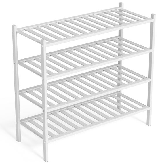 BAM BOO BOX - Schuhregal aus Bambus, Schuhablage mit 4 Ebenen, 68 x 28 x 64 cm, Erweiterbar Stapelbar, Schuhschrank Holz, Shoe Rack, Regal für Wohnzimmer oder Flur (Weiß)