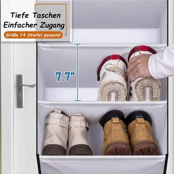 MISSLO 6 Regal Organizer über der Tür für Schuhe mit Tiefen Taschen Hängeorganizer Schuhregal für Schrank und Schlafsaal Tür Hängend 12-Paar Schmaler Türschuhregal, Weiß