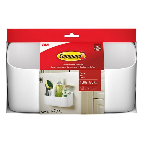 Command 4,5 kg großer Aufbewahrungsbehälter mit 4 Streifen, 25,2 x 8,6 x 13,1 cm, beschädigungsfreies Aufhängen hoher Lasten, für die ordentliche Aufbewahrung von Reinigungsmitteln, auch für