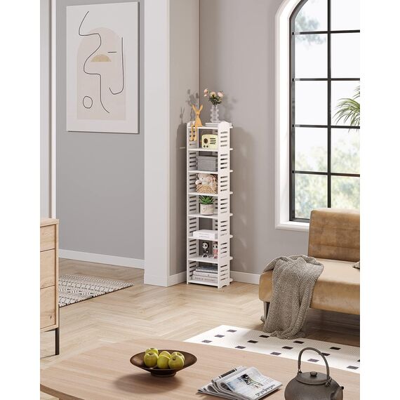 Dripex Schuhregal Schmal Weiß, Verstellbarer, Multifunktional, Standregal Schuhständer für Flur Eingang Garderobe Schlafzimmer, 8 Ablagen