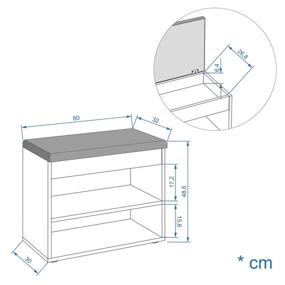 KOMTO Schuhbank mit Sitzfläche - Schuhregal Bank mit Stauraum Honig Eiche 60 x 48 x 32 cm Kleiner Schuhschrank mit Sitzbank Flur Bank Garderobenbank Sofia