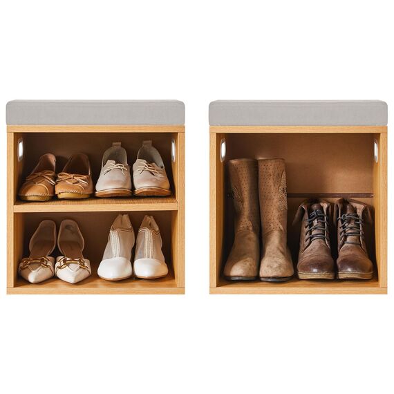 YMYNY Schuh Aufbewahrungsbank mit Sitzkissen, 2-Tier Schuh Rack mit gepolstertem Sitz, justierbarer Schuh Organizer Schrank für Eingang, Wohnzimmer, Flur, Schrank, 42H*39L*28Wcm, Natürlich, HBD028N
