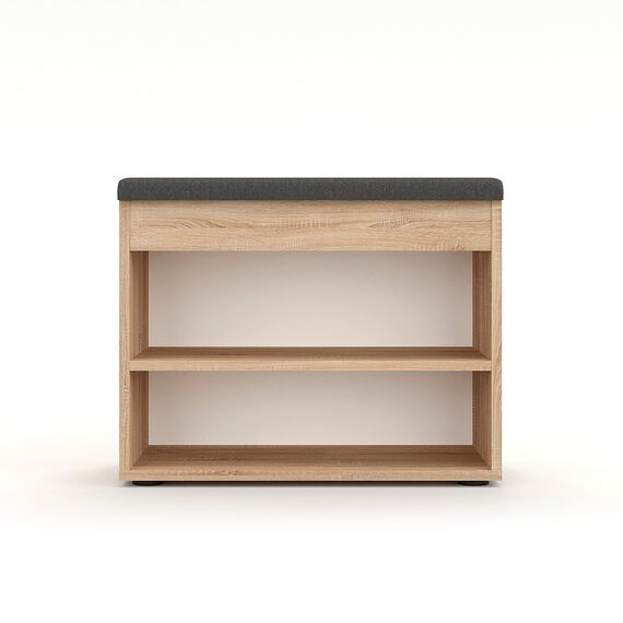 KOMTO Schuhbank mit Sitzfläche - Schuhregal Bank mit Stauraum Sonoma Eiche 60 x 48 x 32 cm Kleiner Schuhschrank mit Sitzbank Flur Bank Garderobenbank Sofia