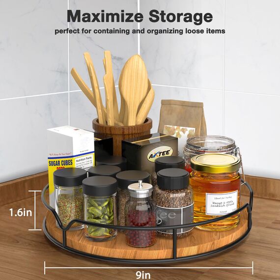 Lazy Susan Drehteller-Organizer für Schrank, Speisekammer, Küche, Arbeitsplatte, Kühlschrank, Kiefernholz, 22,9 cm, karbonisiertes Schwarz